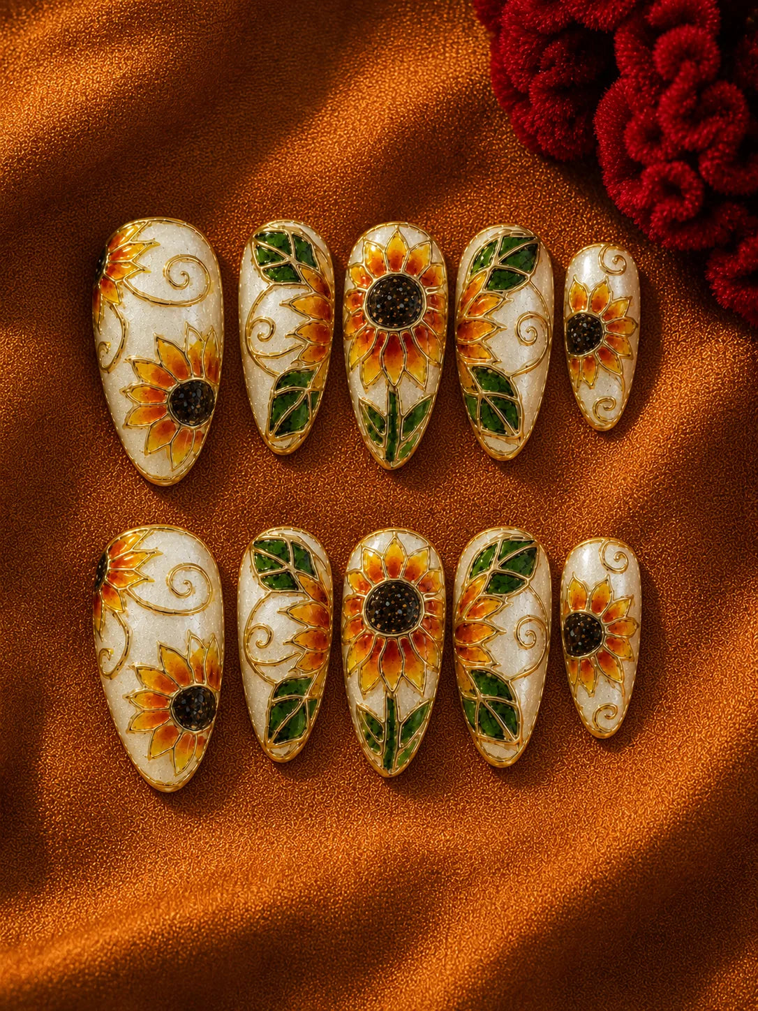 Stained Glass Sunflower Press-On Nails - flatlay