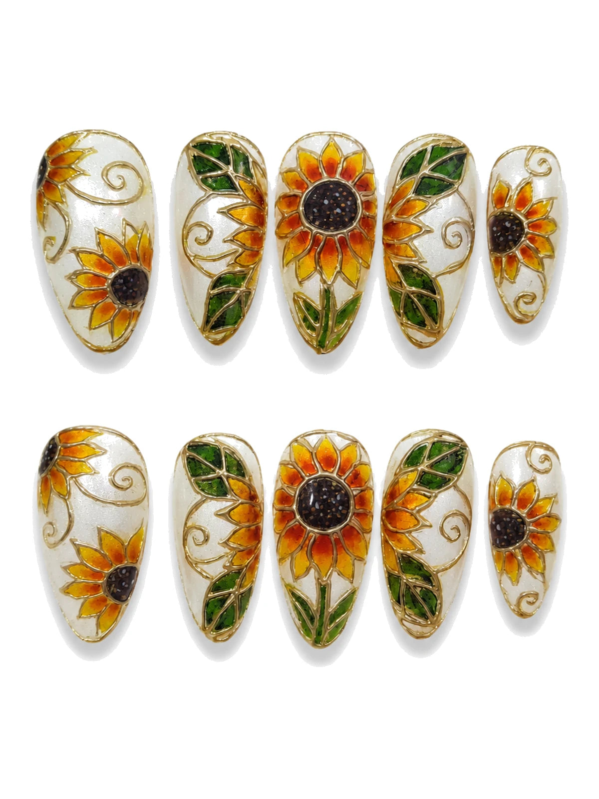 Stained Glass Sunflower press-on nails set
