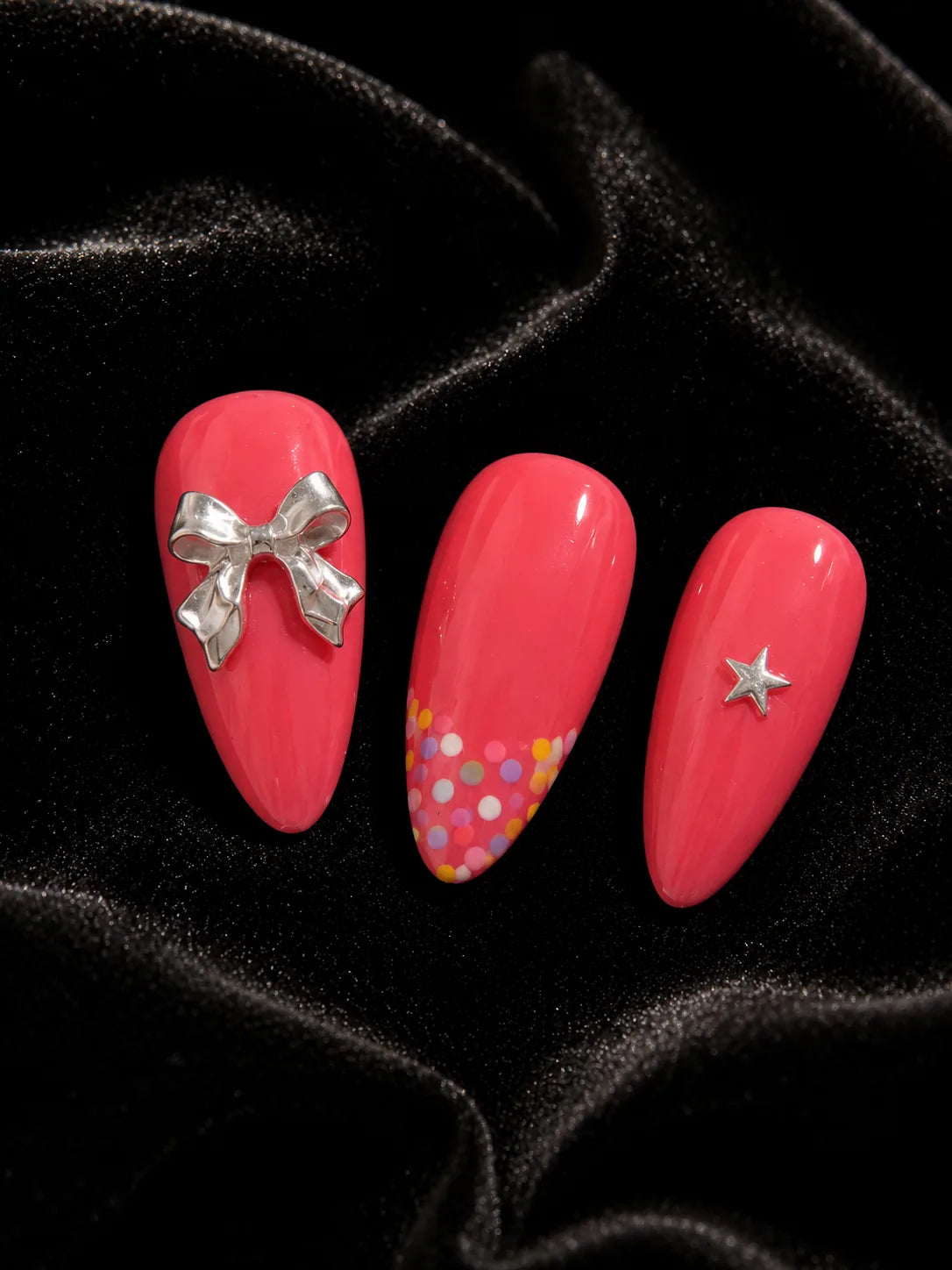 Strawberry Kiss Polka Dot Press-On Nails - closeup