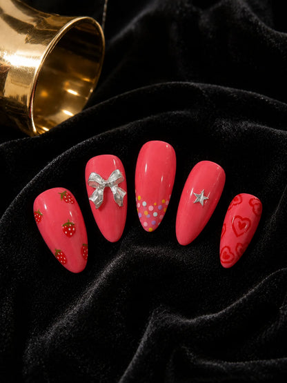 Strawberry Kiss Polka Dot Press-On Nails - closeup2