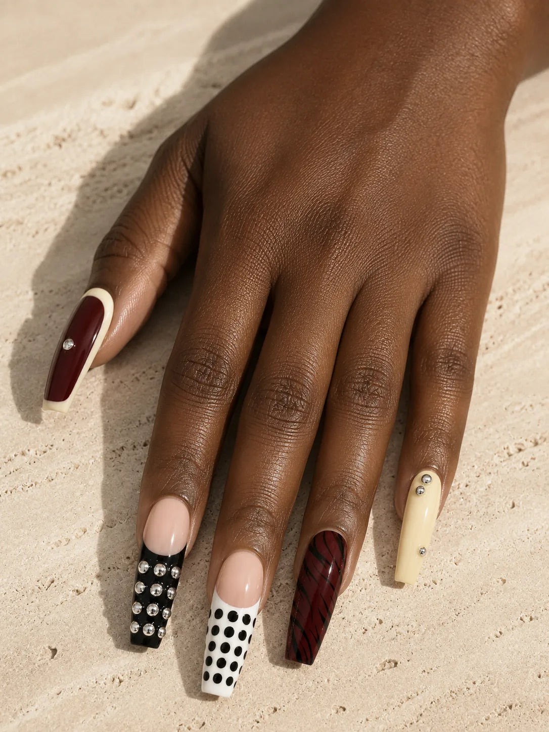 Studded Wine Polka Dot Press-On Nails - hand1