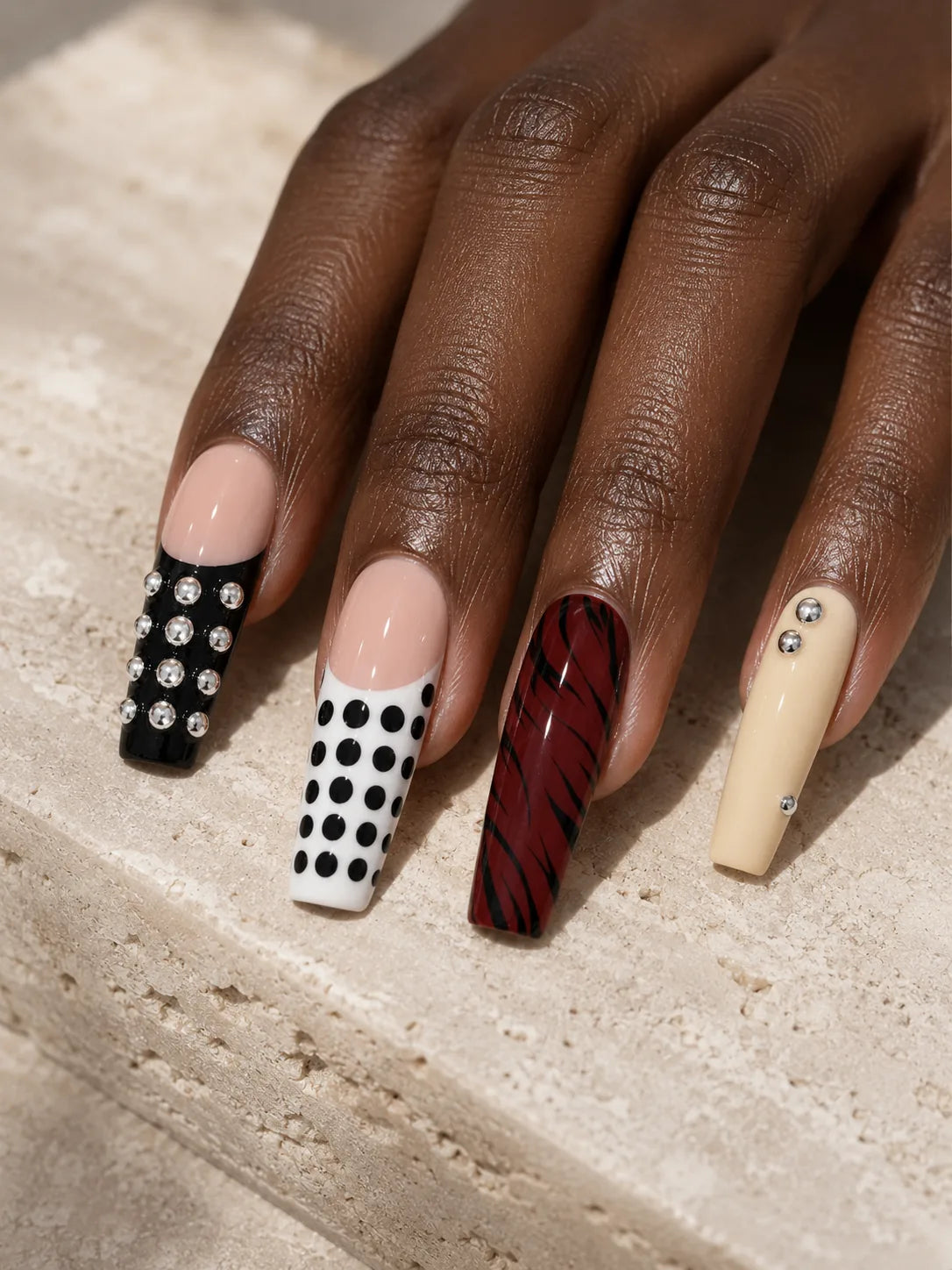 Studded Wine Polka Dot Press-On Nails - hand2