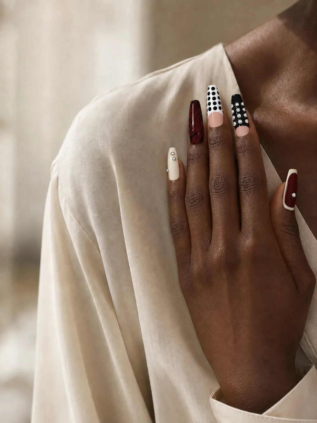 Studded Wine Polka Dot Press-On Nails - life2
