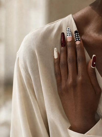 Studded Wine Polka Dot Press-On Nails - life2
