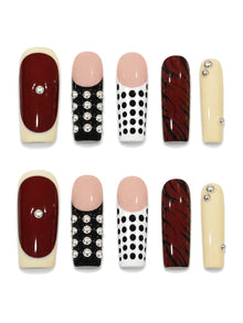 Studded Wine Polka Dot Press-On Nails