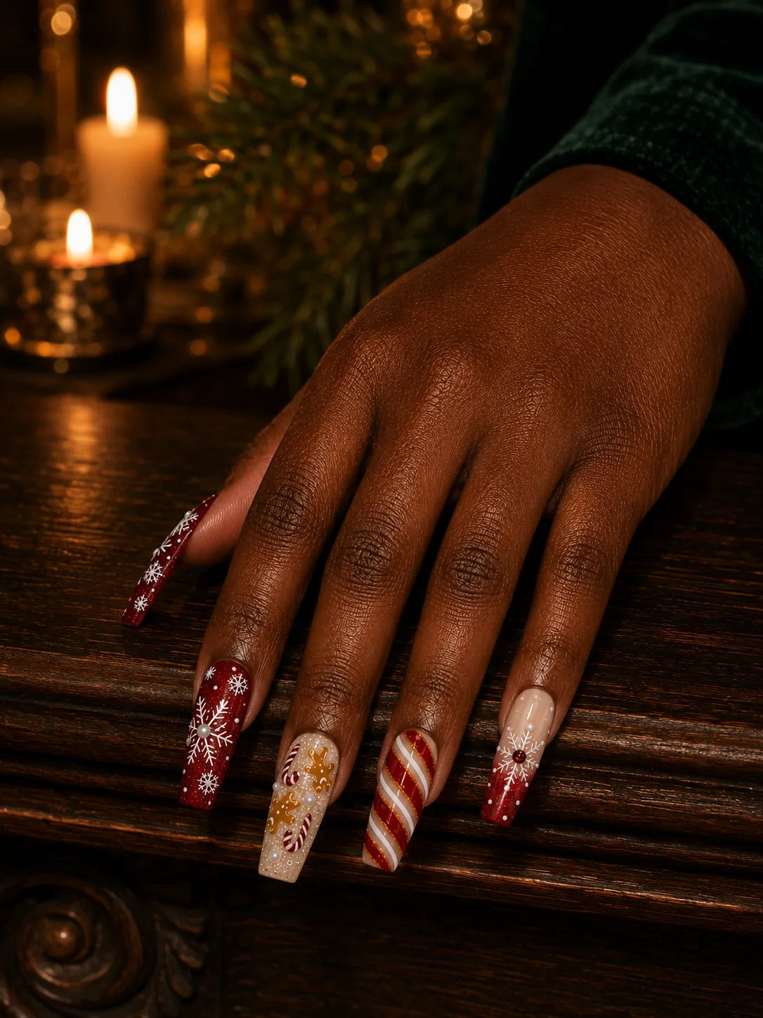 Sugar Frost Pearl Snowflake Press-On Nails - hand2