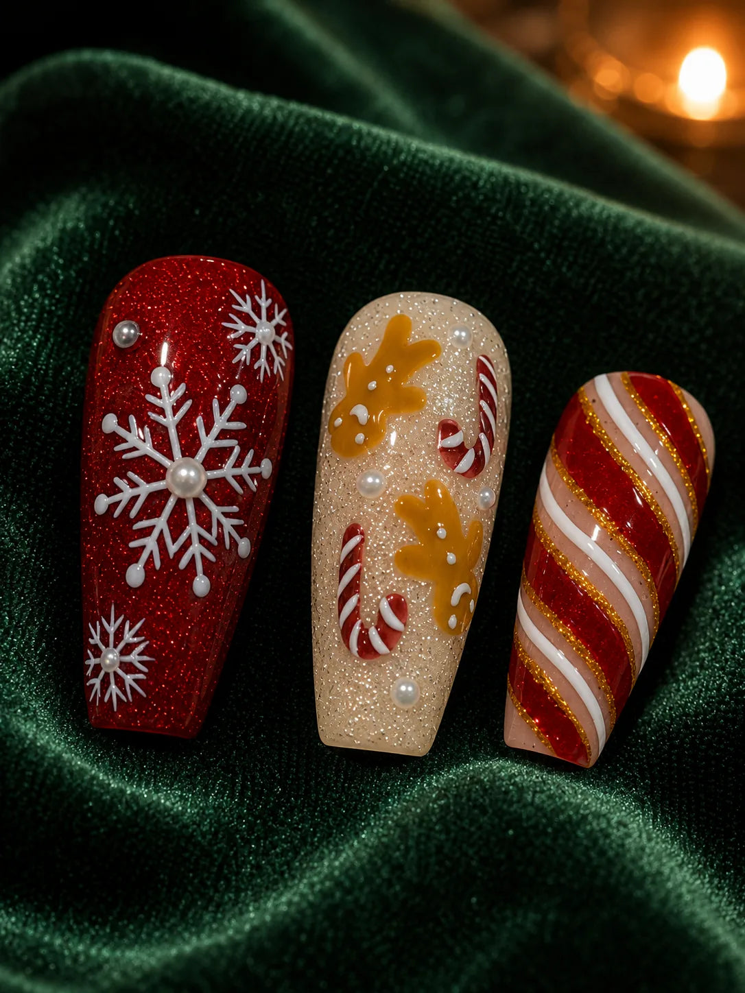 Sugar Frost Pearl Snowflake Press-On Nails - closeup