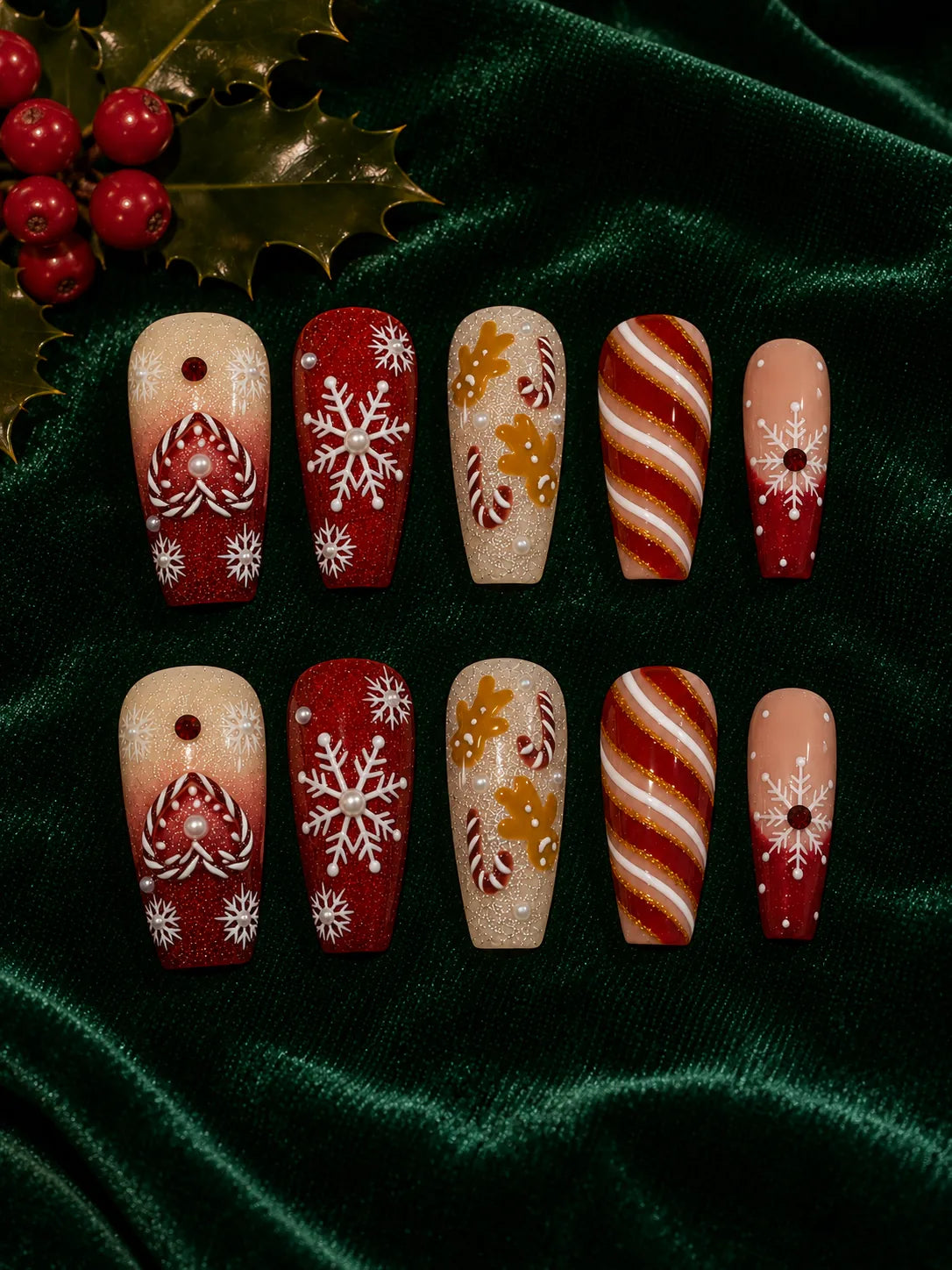 Sugar Frost Pearl Snowflake Press-On Nails - flatlay