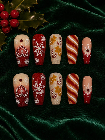 Sugar Frost Pearl Snowflake Press-On Nails - flatlay