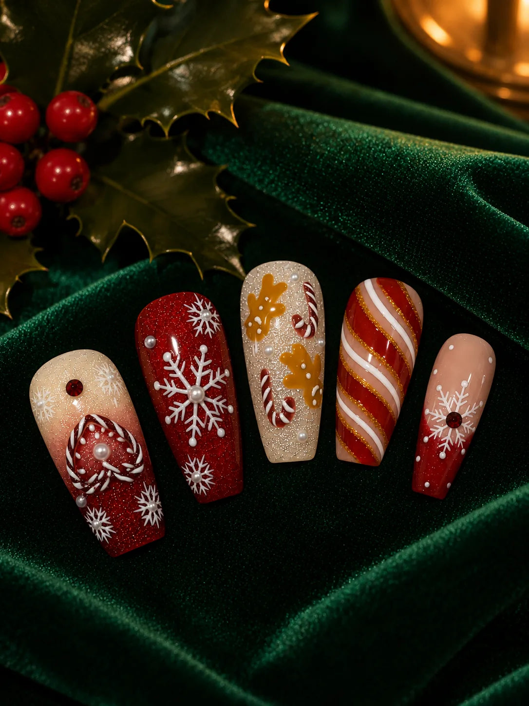 Sugar Frost Pearl Snowflake Press-On Nails - closeup2