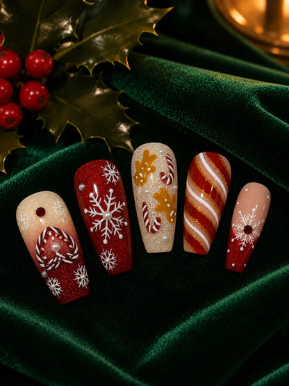 Sugar Frost Pearl Snowflake Press-On Nails - closeup2