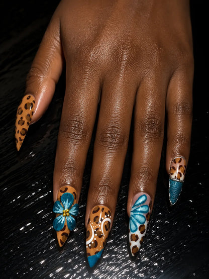 Teal Safari Splash Glitter Tip Press-On Nails - hand1