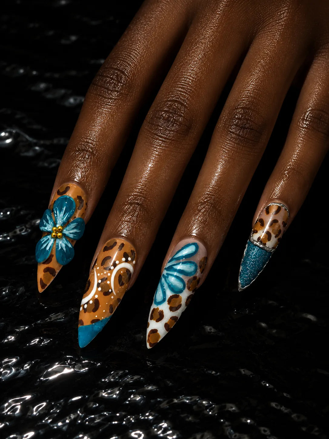 Teal Safari Splash Glitter Tip Press-On Nails - hand2