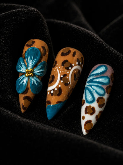 Teal Safari Splash Glitter Tip Press-On Nails - closeup