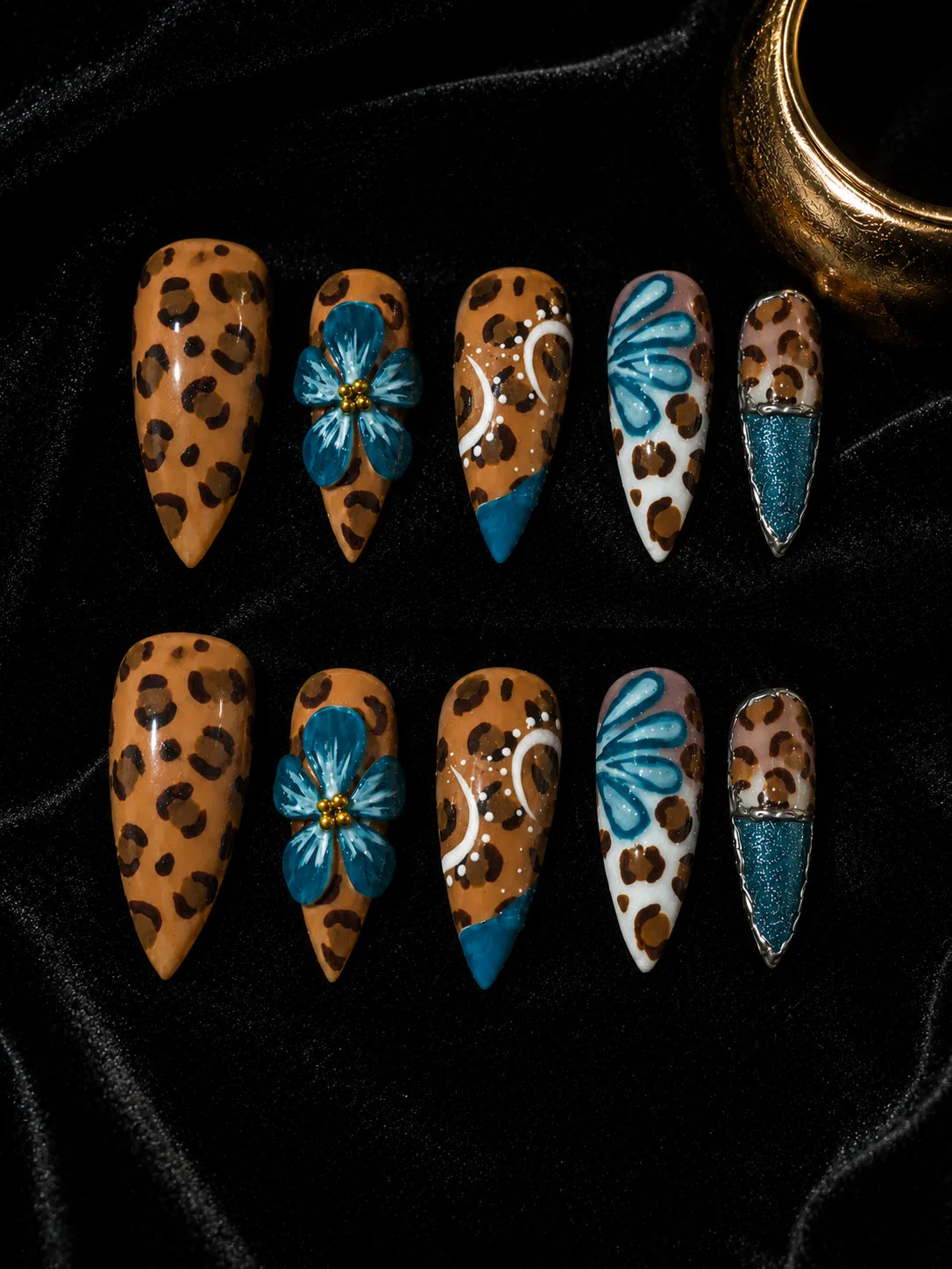 Teal Safari Splash Glitter Tip Press-On Nails - flatlay