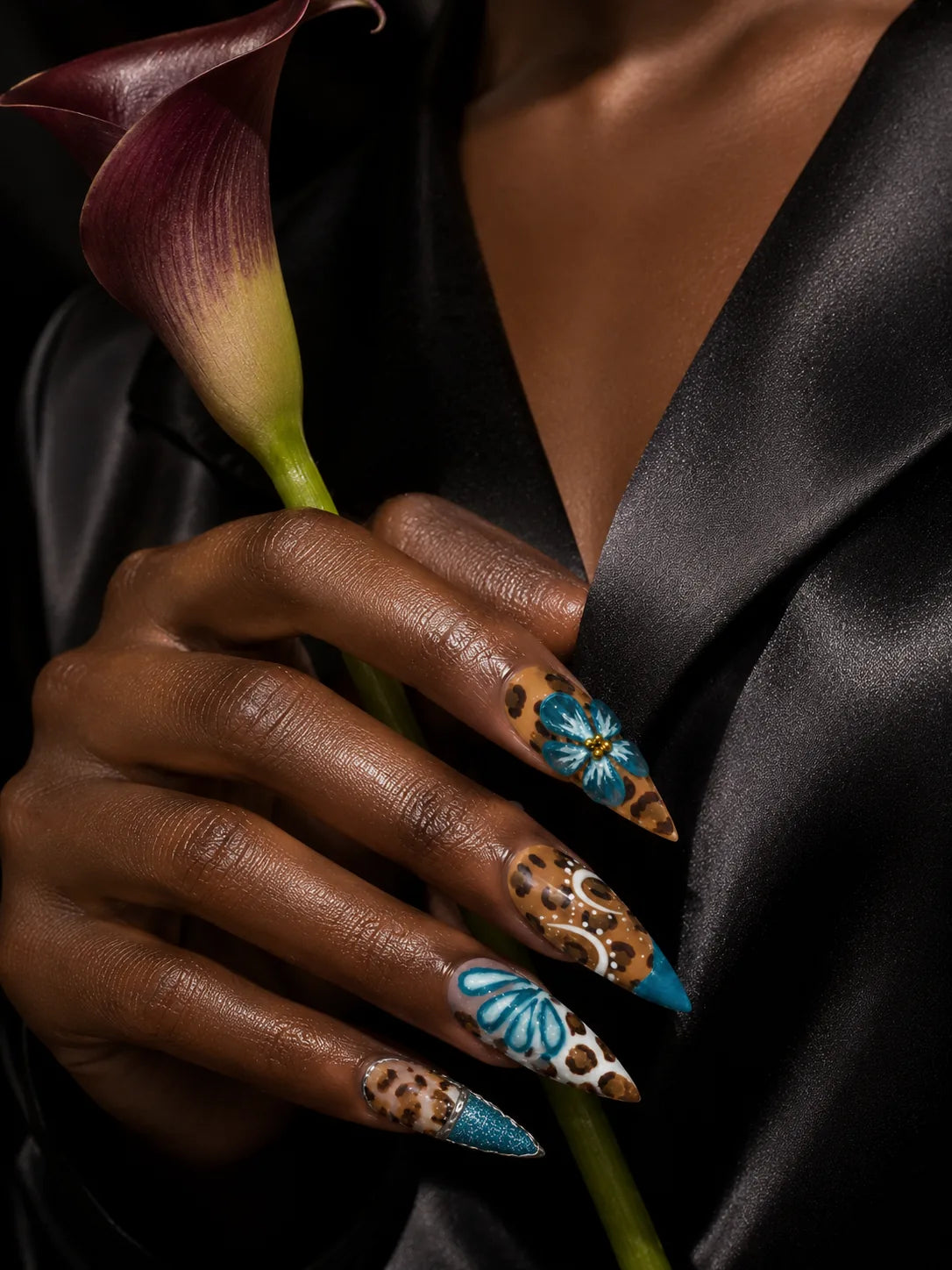 Teal Safari Splash Glitter Tip Press-On Nails - life1