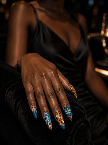 Teal Safari Splash Glitter Tip Press-On Nails - life2