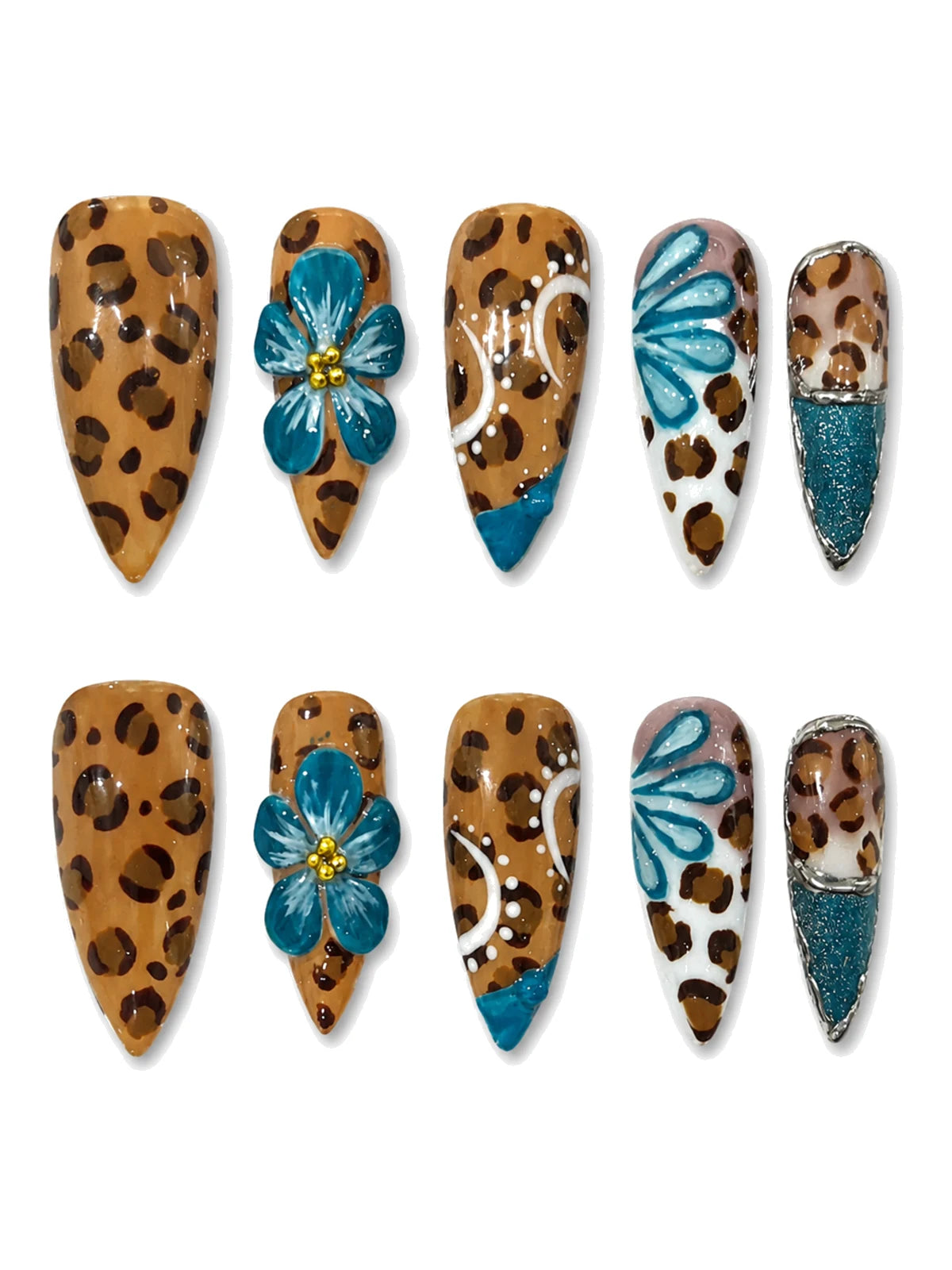 Teal Safari Splash press-on nails set