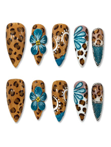 Teal Safari Splash Glitter Tip Press-On Nails