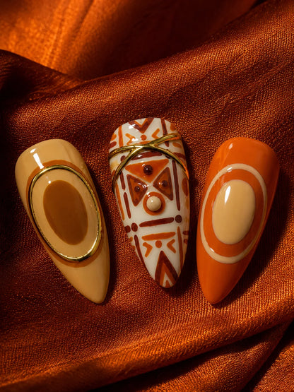 Terracotta Sun Gold Trim Press-On Nails - closeup