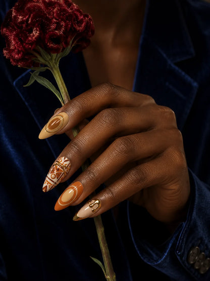 Terracotta Sun Gold Trim Press-On Nails - life1