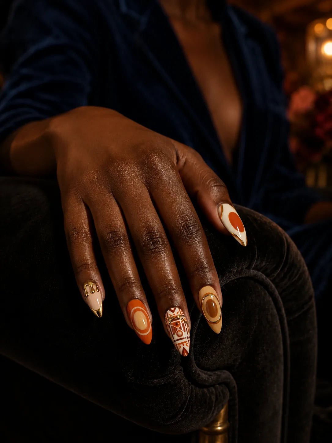 Terracotta Sun Gold Trim Press-On Nails - life2