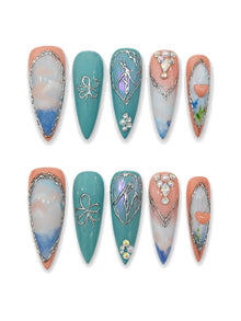 Watercolor Heart Silver Inlay Press-On Nails