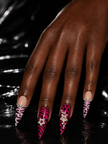 Wild Fever - Leopard Zebra Print Rhinestone Press-On Nails - hand2